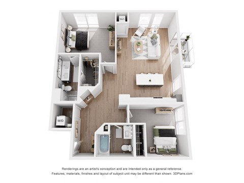 Floor plan for 2 beds, 2 baths, 1235 sqft